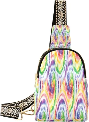 Small Sling Bag for Women Crossbody Tie Dye Swirl Fashion Leather Crossbody Bag for Women Colorful Trendy Crossbody Purse Fanny Pack with Adjustable Guitar Strap Outfit