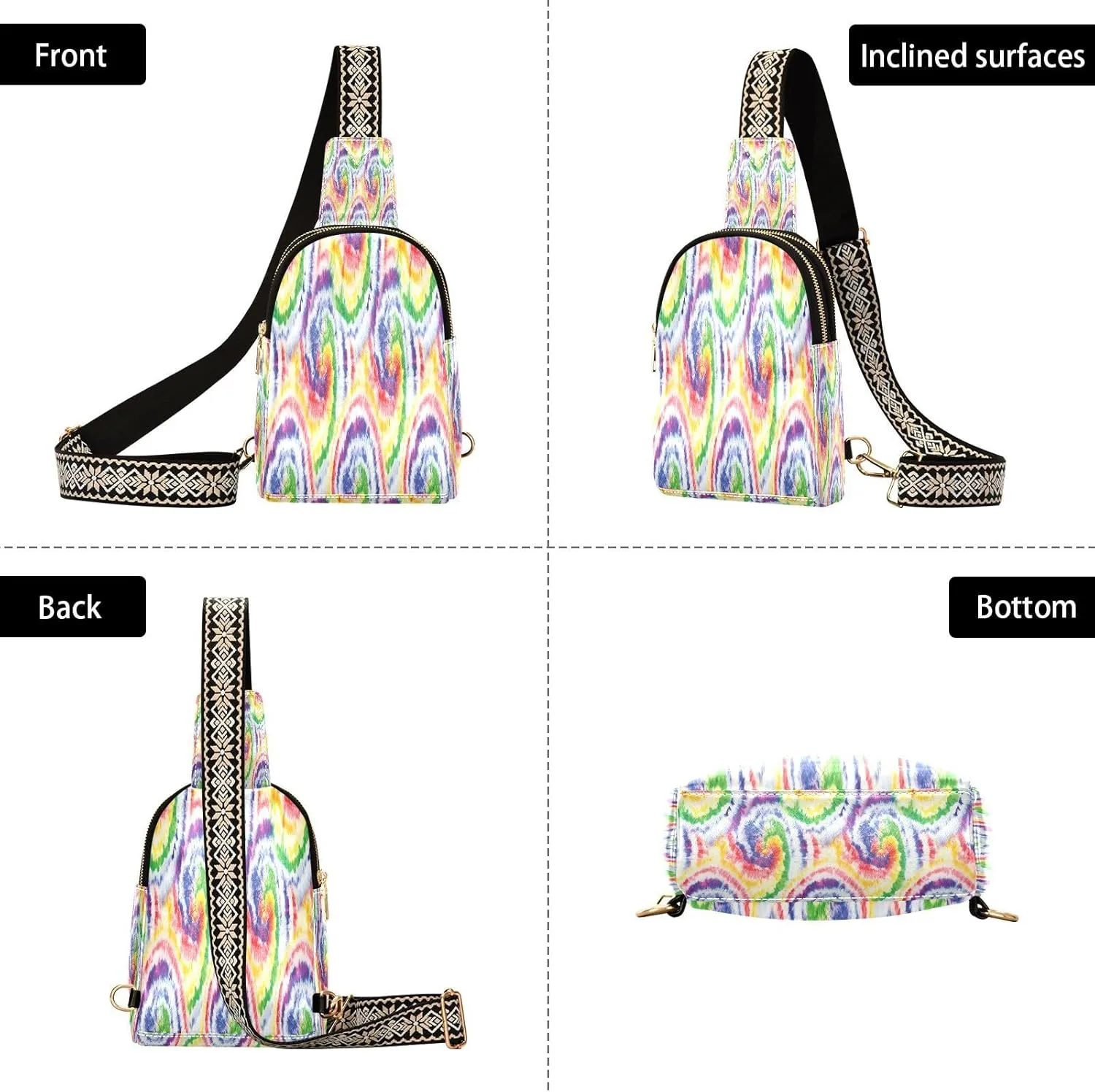 Small Sling Bag for Women Crossbody Tie Dye Swirl Fashion Leather Crossbody Bag for Women Colorful Trendy Crossbody Purse Fanny Pack with Adjustable Guitar Strap Outfit