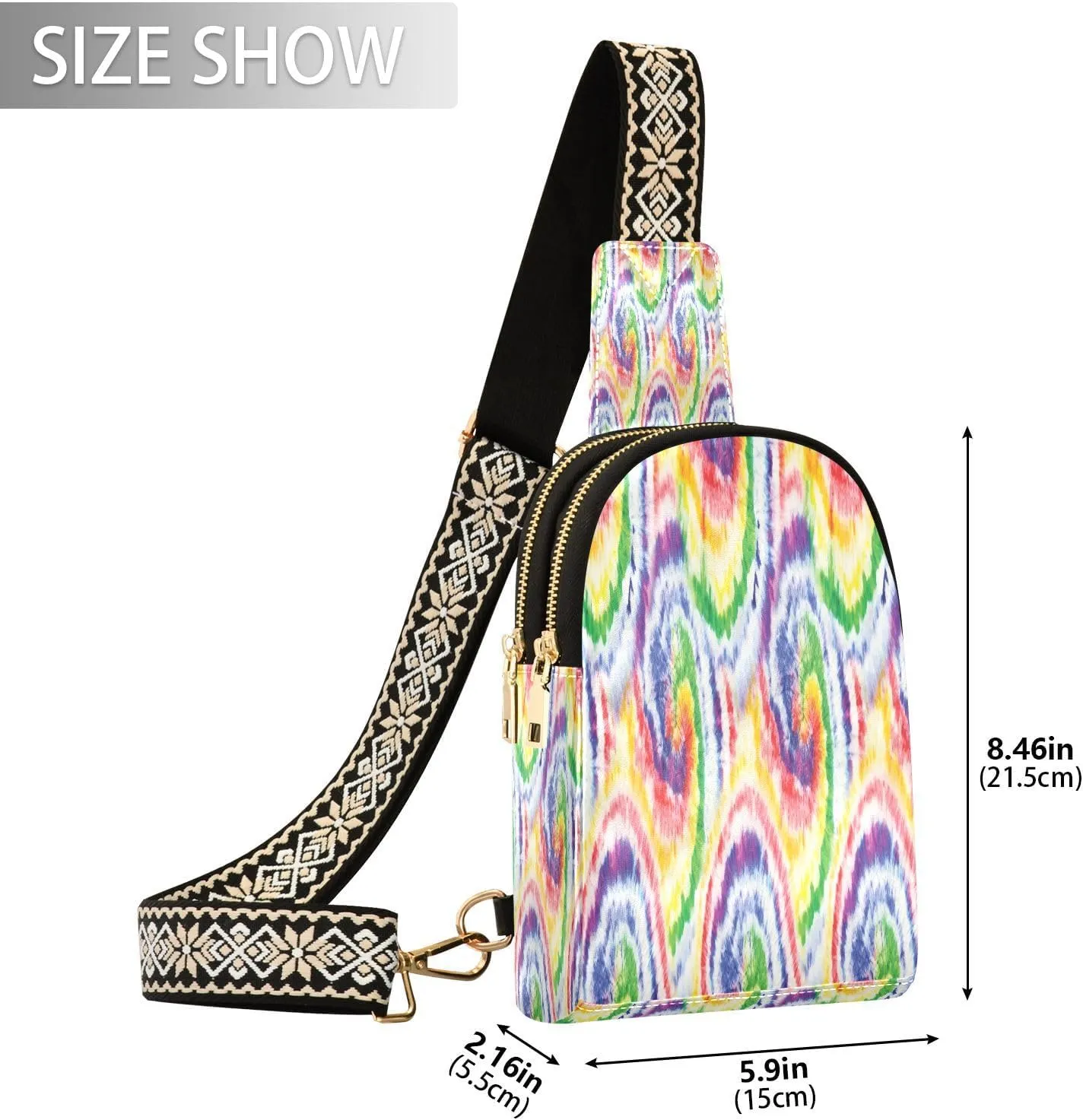 Small Sling Bag for Women Crossbody Tie Dye Swirl Fashion Leather Crossbody Bag for Women Colorful Trendy Crossbody Purse Fanny Pack with Adjustable Guitar Strap Outfit