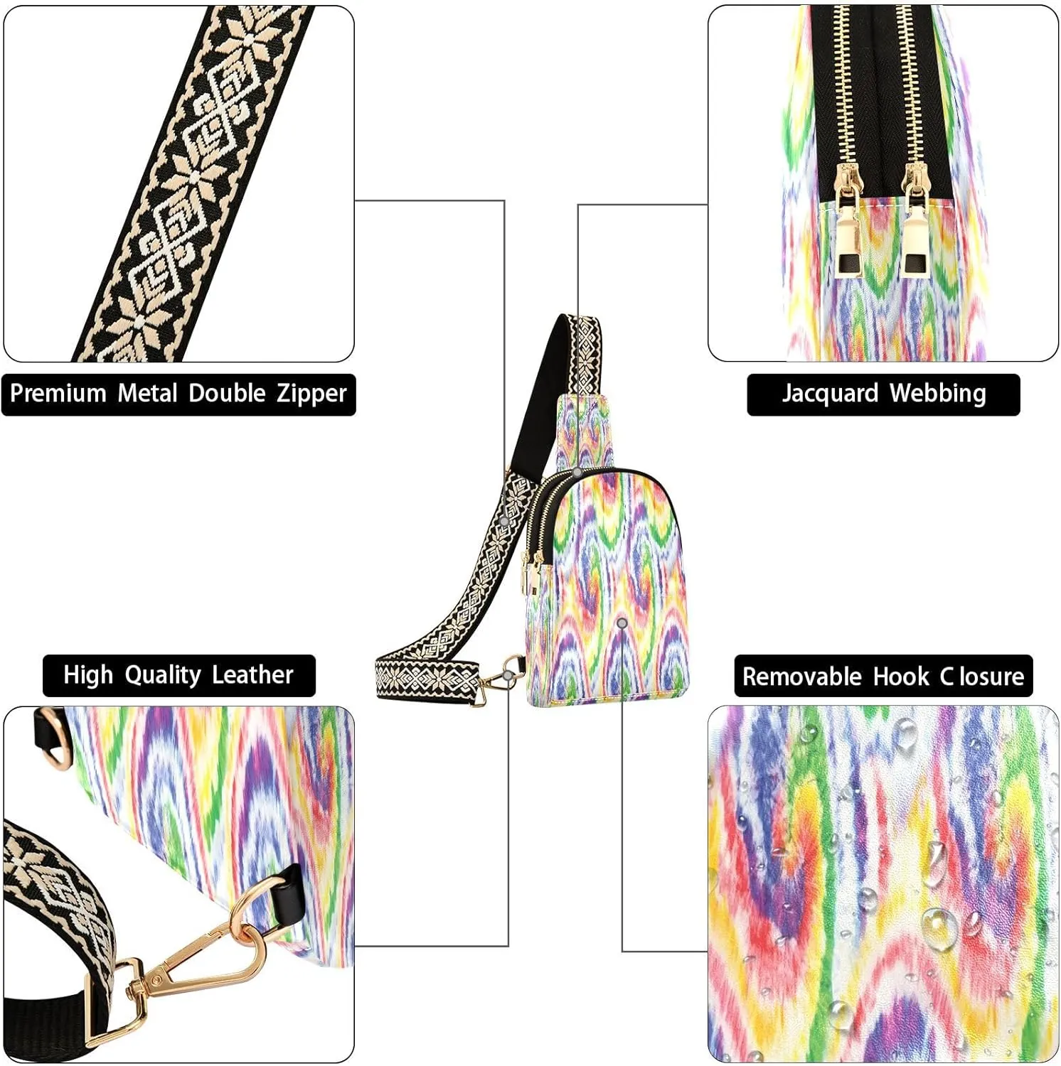 Small Sling Bag for Women Crossbody Tie Dye Swirl Fashion Leather Crossbody Bag for Women Colorful Trendy Crossbody Purse Fanny Pack with Adjustable Guitar Strap Outfit