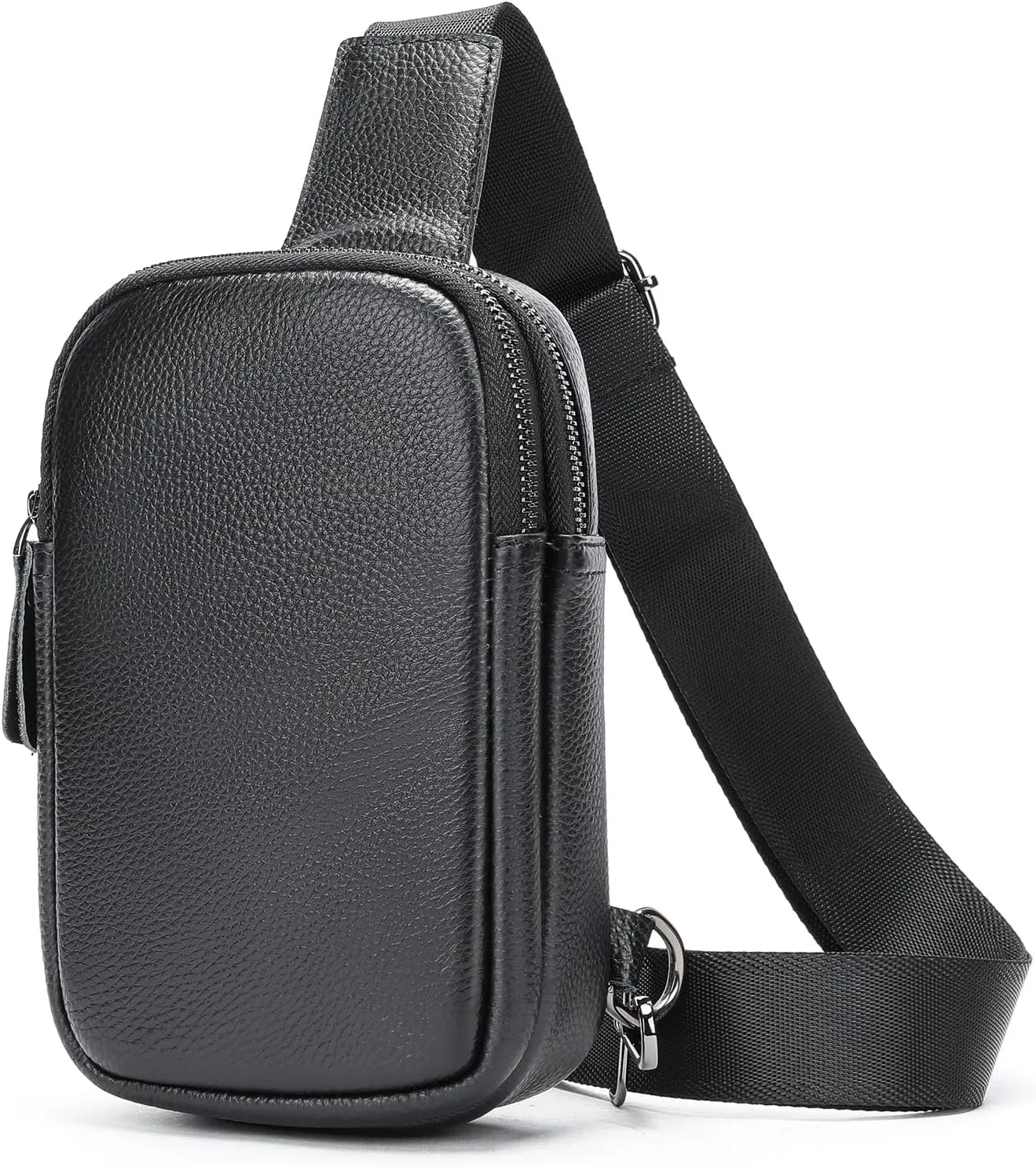 Small Sling Bag Leather Crossbody Bags Mini Fanny Pack for Women Men Travel Cross Body Shoulder Purse Black