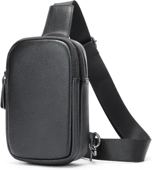 Small Sling Bag Leather Crossbody Bags Mini Fanny Pack for Women Men Travel Cross Body Shoulder Purse Black
