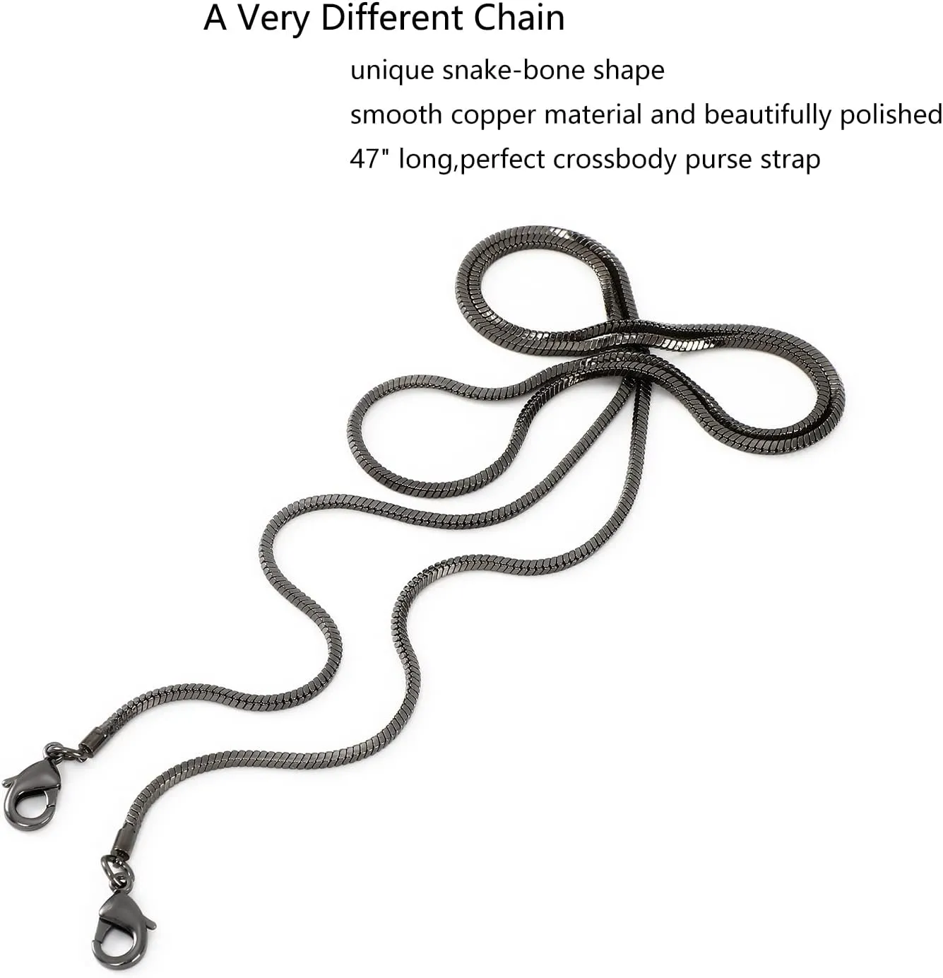 Small Square Copper Purse Shoulder Cross Body Handbag Bag Chains Strap Replacement(Black Grey, 47'')
