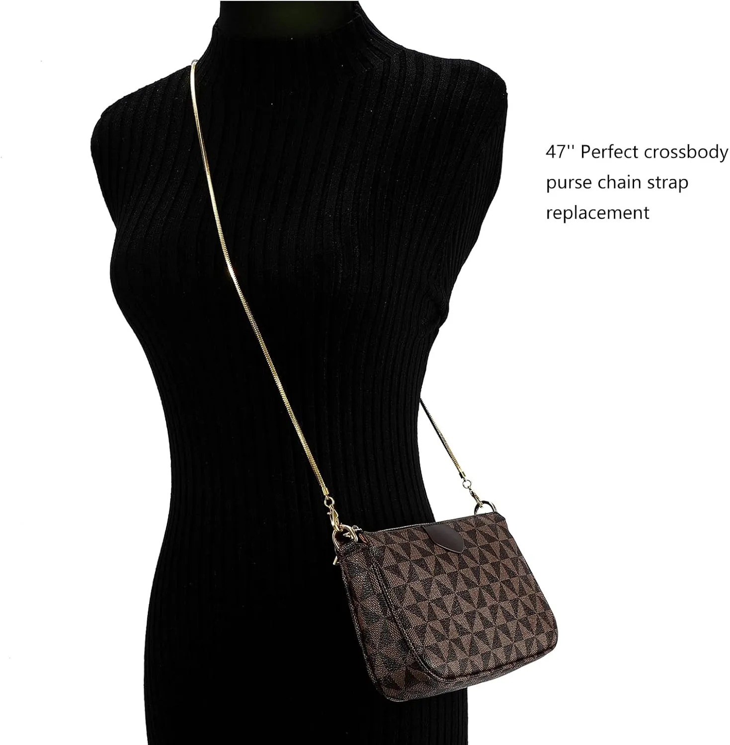 Small Square Copper Purse Shoulder Cross Body Handbag Bag Chains Strap Replacement(Black Grey, 47'')