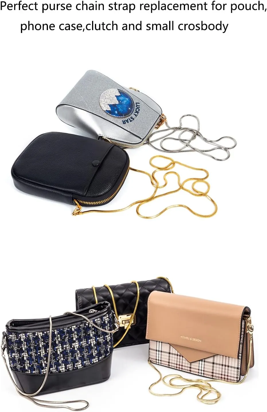 Small Square Copper Purse Shoulder Cross Body Handbag Bag Chains Strap Replacement(Black Grey, 47'')