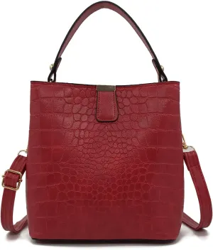 Small Square Crocodile Pattern Purses with Crossbody Strap Bucket Bags for Women with Top Handle