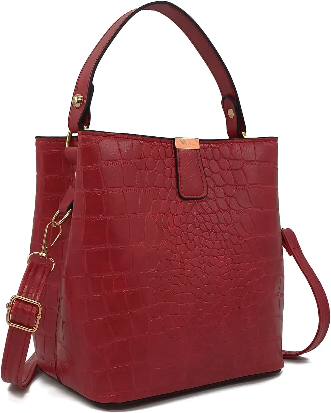 Small Square Crocodile Pattern Purses with Crossbody Strap Bucket Bags for Women with Top Handle
