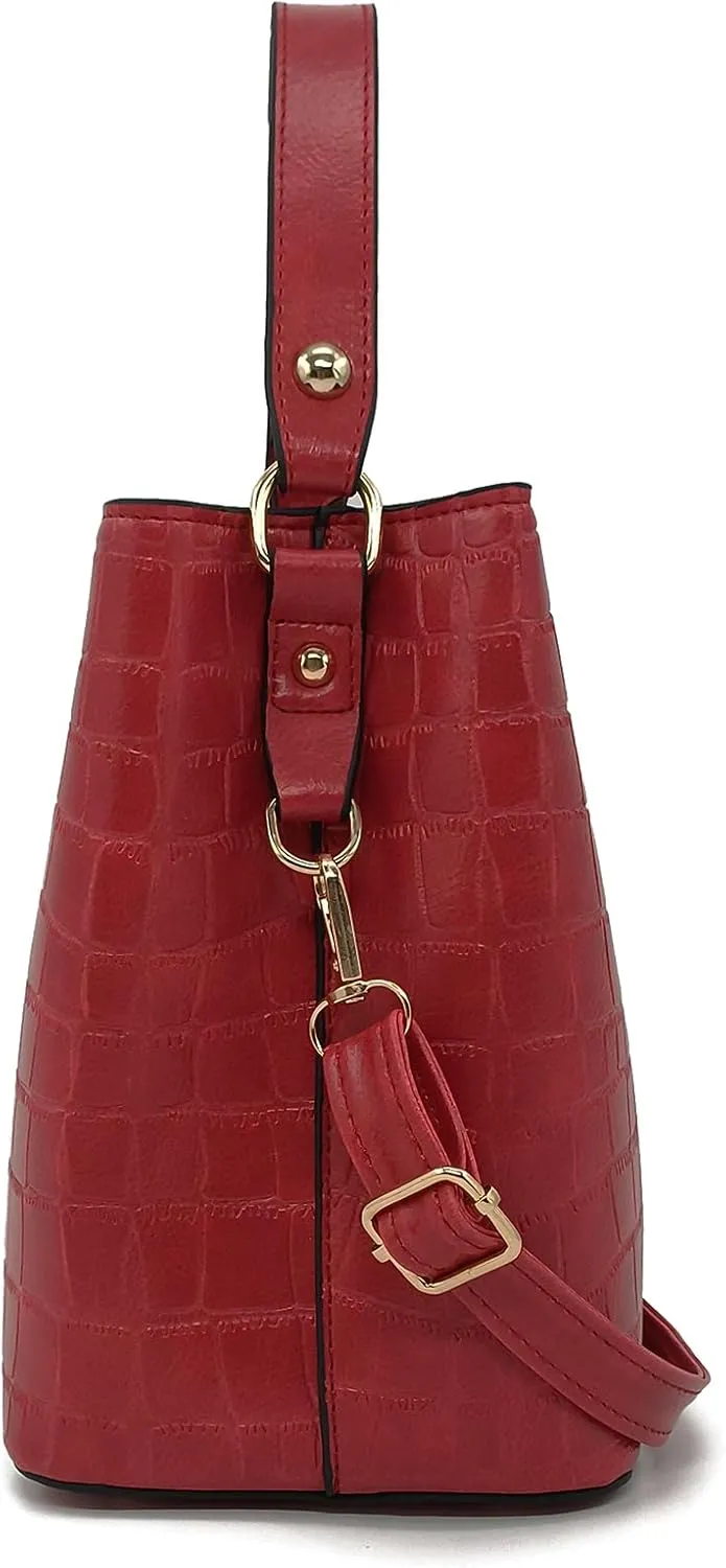 Small Square Crocodile Pattern Purses with Crossbody Strap Bucket Bags for Women with Top Handle