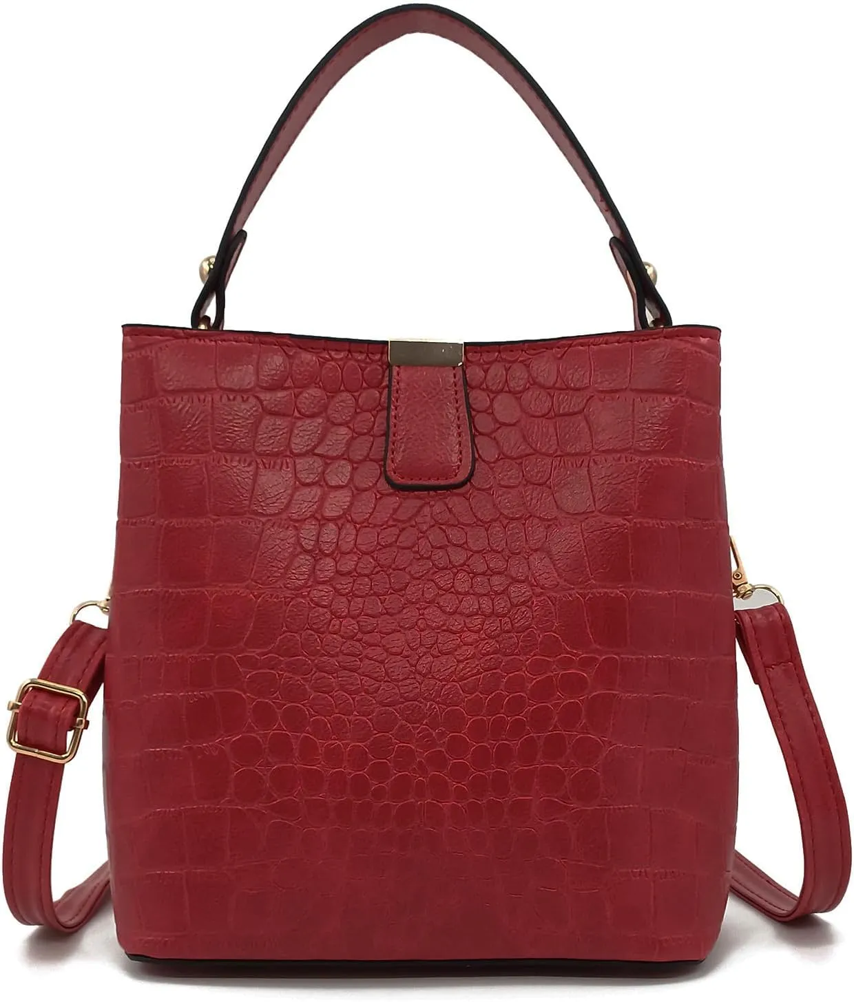 Small Square Crocodile Pattern Purses with Crossbody Strap Bucket Bags for Women with Top Handle
