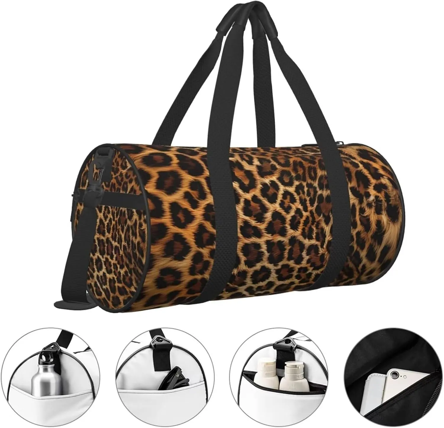 Small Travel Duffel Bag Brown Leopard Sports Tote Gym Bag, Carry on Luggage Bags for Gym, Vacation, Trips, Waterproof Lightweight Shoulder Tote Bags