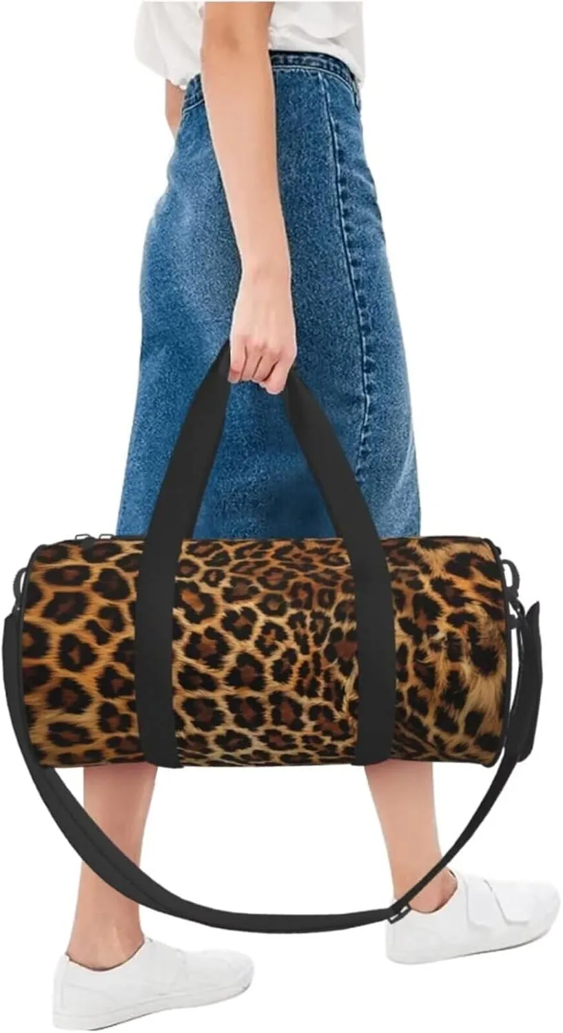 Small Travel Duffel Bag Brown Leopard Sports Tote Gym Bag, Carry on Luggage Bags for Gym, Vacation, Trips, Waterproof Lightweight Shoulder Tote Bags