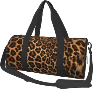 Small Travel Duffel Bag Brown Leopard Sports Tote Gym Bag, Carry on Luggage Bags for Gym, Vacation, Trips, Waterproof Lightweight Shoulder Tote Bags