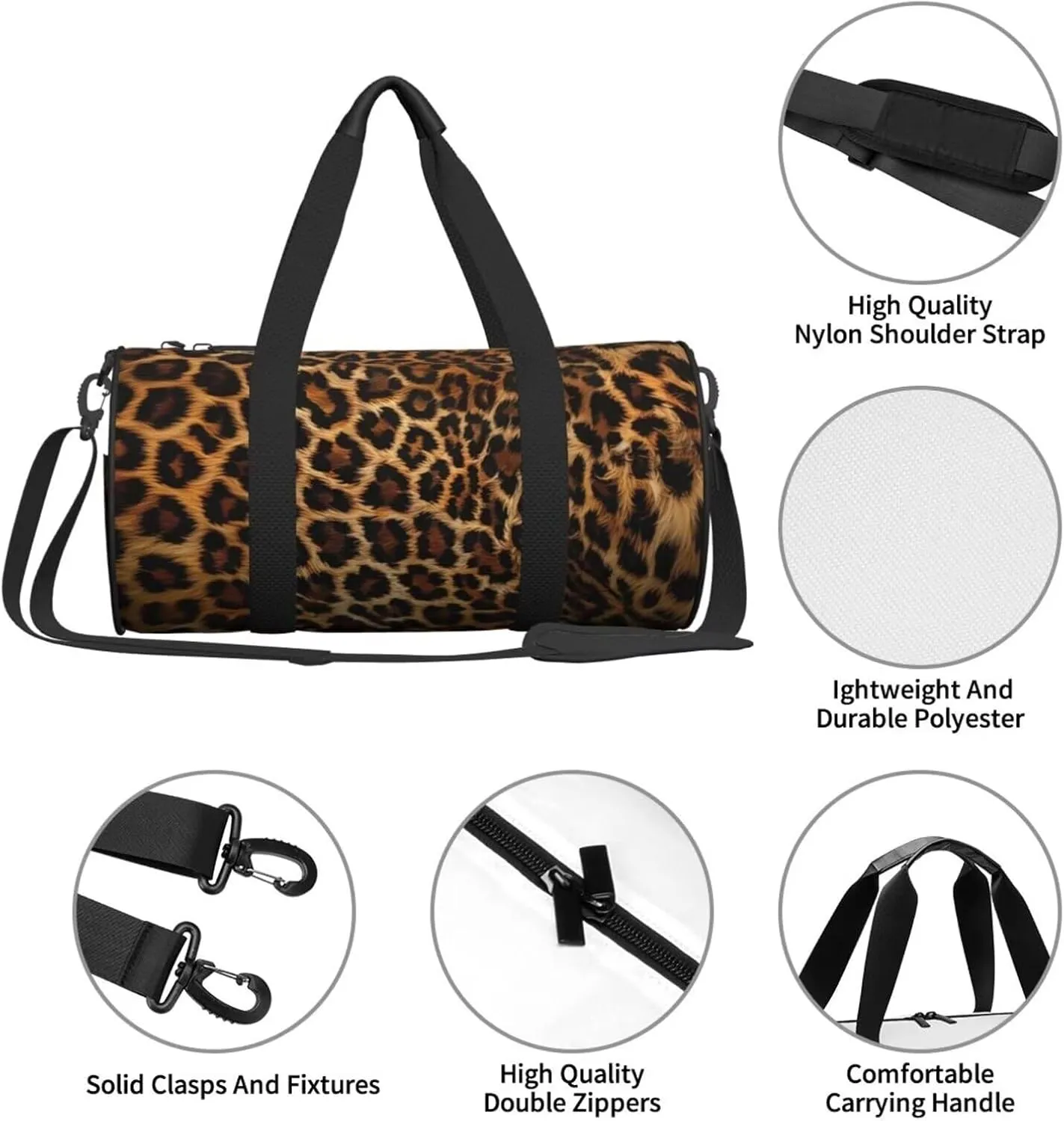 Small Travel Duffel Bag Brown Leopard Sports Tote Gym Bag, Carry on Luggage Bags for Gym, Vacation, Trips, Waterproof Lightweight Shoulder Tote Bags