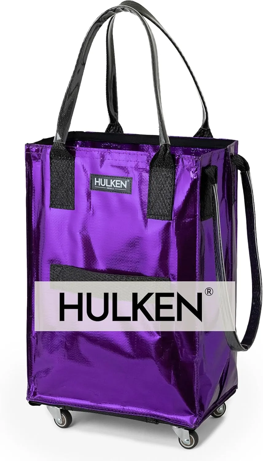 (Small, Ultraviolet) Reusable Grocery Bag On Wheels, Shopping Trolley, Rolling Tote, Zipper Closure, Lightweight, Carries Up to 66 lb, Folds Flat