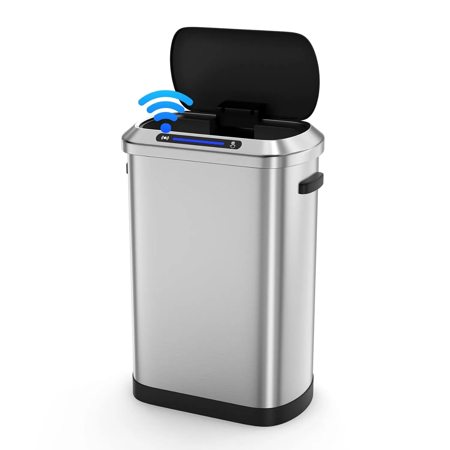 Smart Automatic Trash Can, 13 Gallon 50 L Stainless Steel Thickened Body Mute Sensor Lid with 30 Count Garbage Bags, Kitchen, Office and Bedroom for Garbage Can, Silver