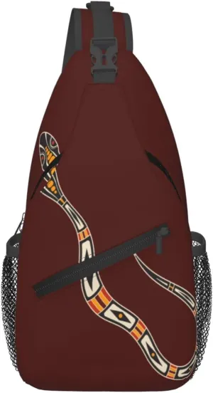 Snake Aboriginal Art Style Sling Backpack Chest Bag Fashion Crossbody Shoulder Bags Casual Daypack For Men Women