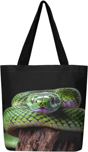 Snake Canvas Tote Bag for Women,Wild Animal The Tote Bag,Little Dragon Snake Hide Reusable Cloth Cotton Bags