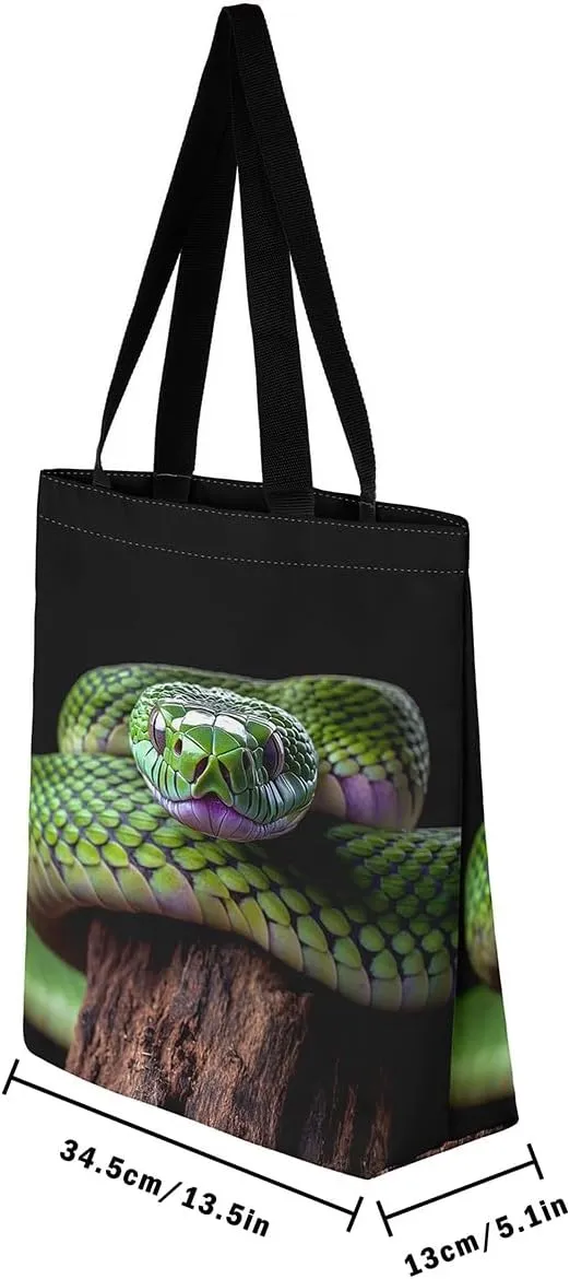 Snake Canvas Tote Bag for Women,Wild Animal The Tote Bag,Little Dragon Snake Hide Reusable Cloth Cotton Bags