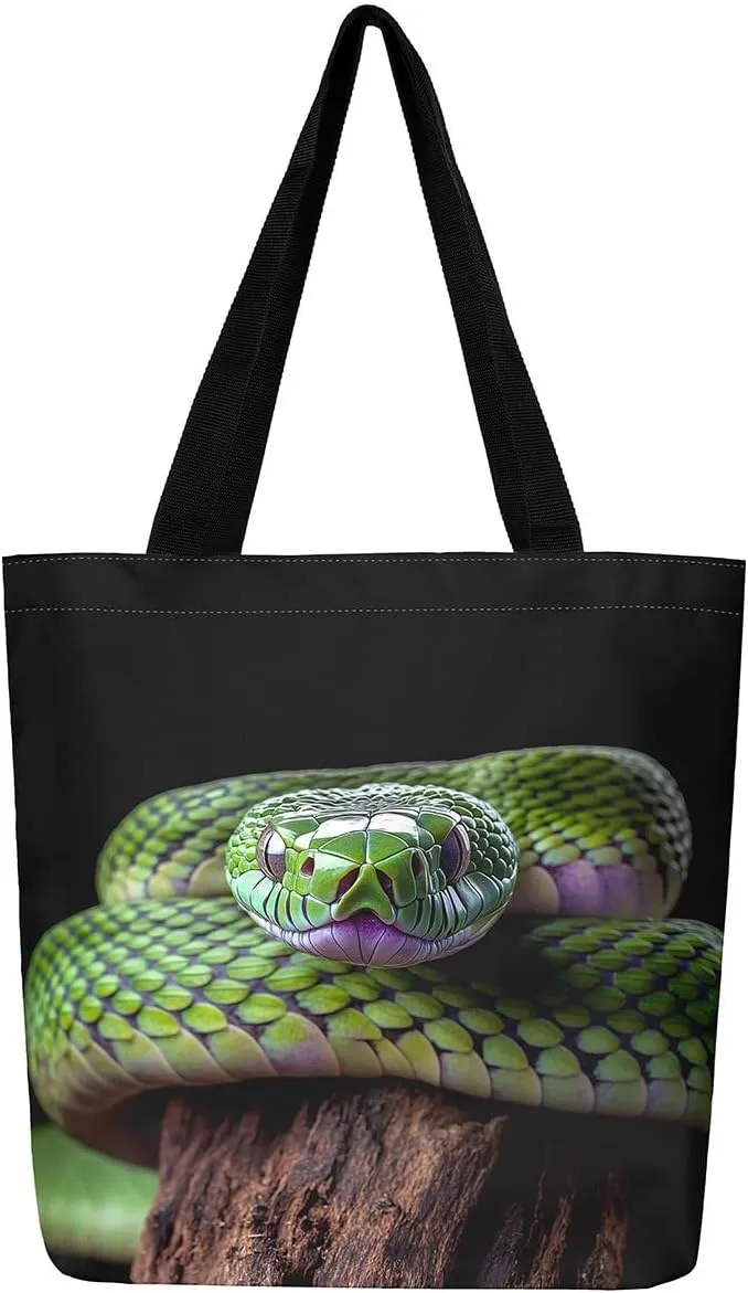 Snake Canvas Tote Bag for Women,Wild Animal The Tote Bag,Little Dragon Snake Hide Reusable Cloth Cotton Bags