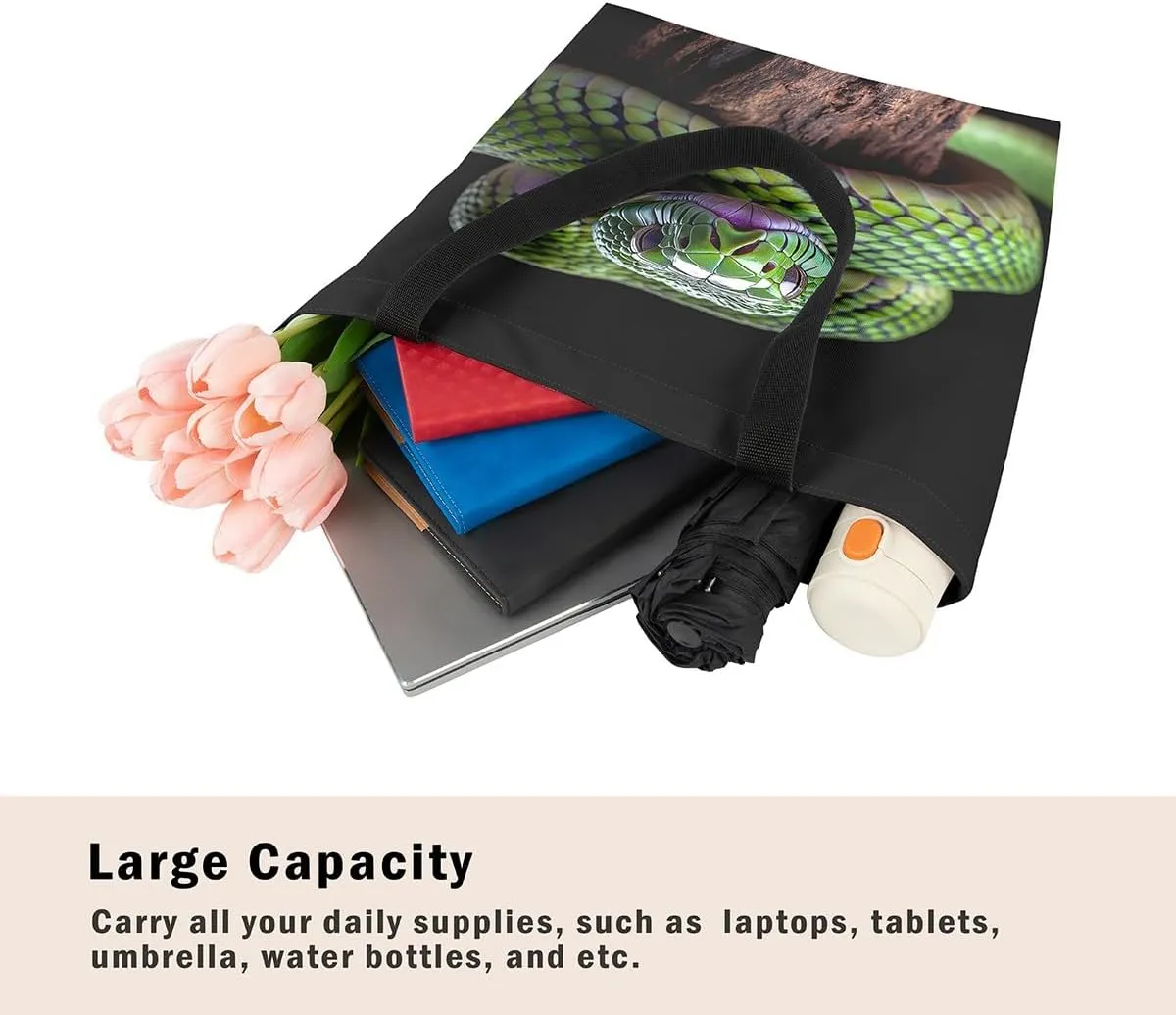 Snake Canvas Tote Bag for Women,Wild Animal The Tote Bag,Little Dragon Snake Hide Reusable Cloth Cotton Bags