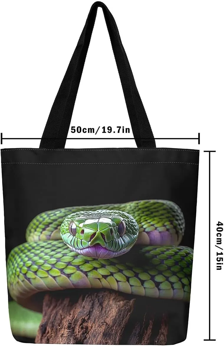 Snake Canvas Tote Bag for Women,Wild Animal The Tote Bag,Little Dragon Snake Hide Reusable Cloth Cotton Bags