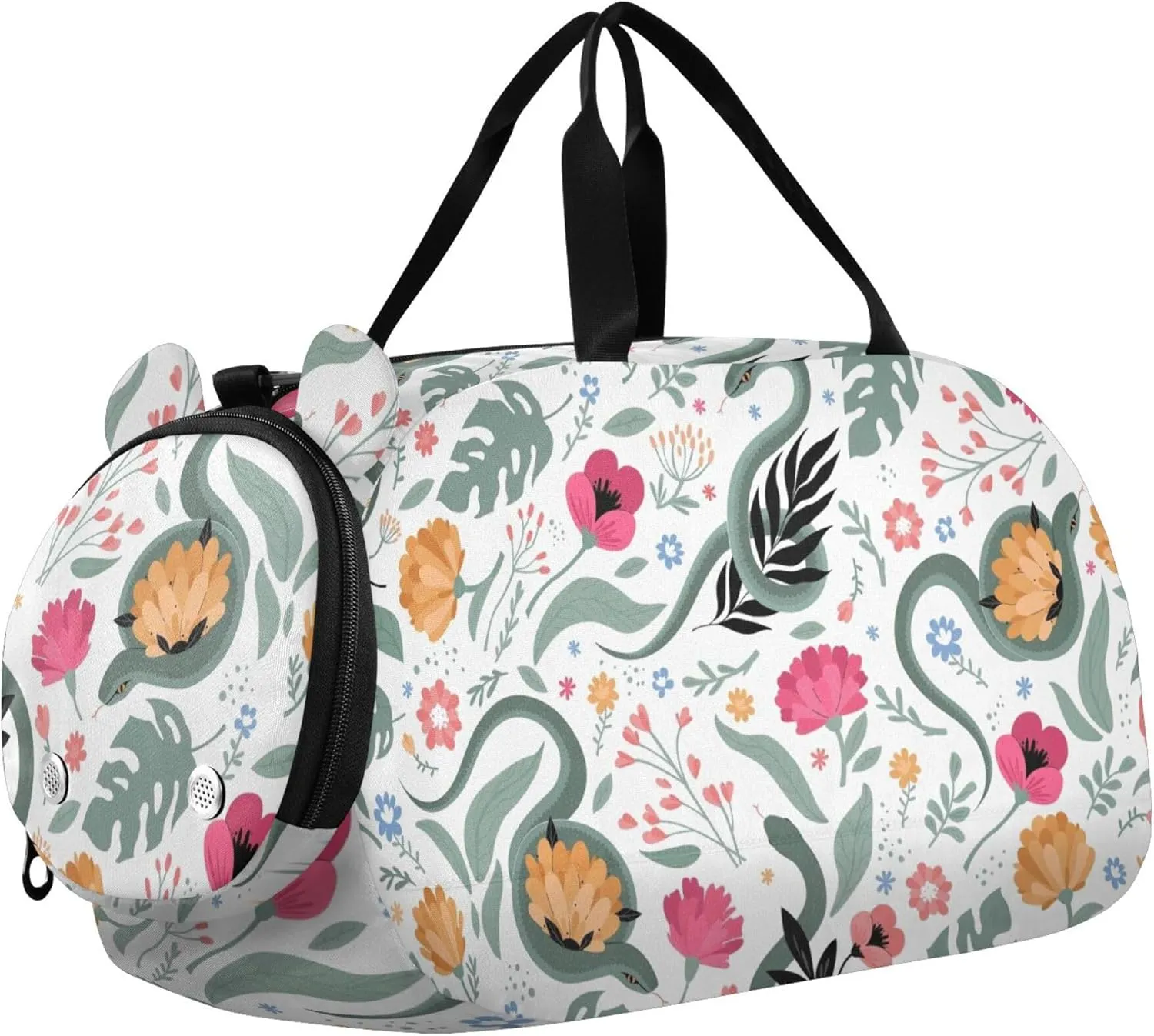 Snake Flowers Flora Sports Duffle Bag for Girls Boys, Gym Bag with Shoe Compartment, Kids Travel Overnight Weekender Shoulder Bag
