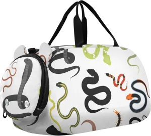 Snake Kawaii Animals Cartoon Sports Duffle Bag for Girls Boys Kids, Gym Bag with Shoe Compartment, Kids Travel Overnight Weekender Shoulder Bag