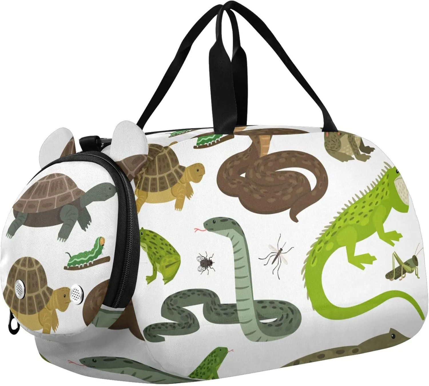 Snake Lizard Chameleon and Turtle Animals Sports Duffle Bag for Girls Boys, Gym Bag with Shoe Compartment, Kids Travel Overnight Weekender Shoulder Bag