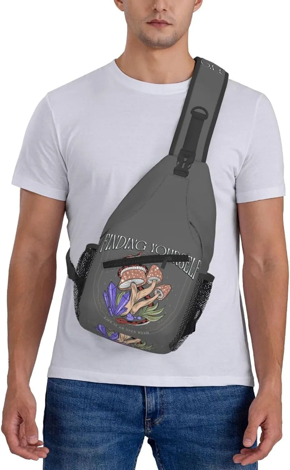 Snake Magic Mushrooms Mystical Finding Yourself Chest Sling Bag Crossbody Shoulder Backpack Bag Gym Cycling Daypack Travel Hiking Cross Bag