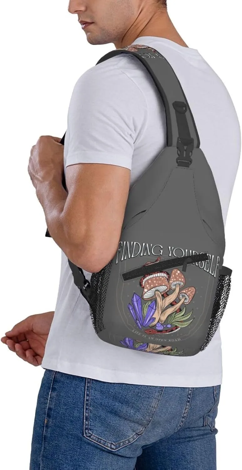 Snake Magic Mushrooms Mystical Finding Yourself Chest Sling Bag Crossbody Shoulder Backpack Bag Gym Cycling Daypack Travel Hiking Cross Bag