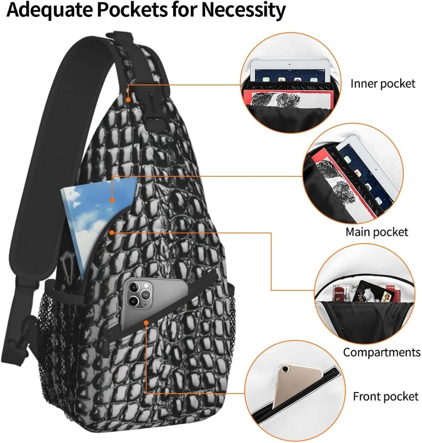 Snake Skin Sling Bag Animal Crossbody Chest Daypack Casual Backpack Women Shoulder Bag For Travel Picnic