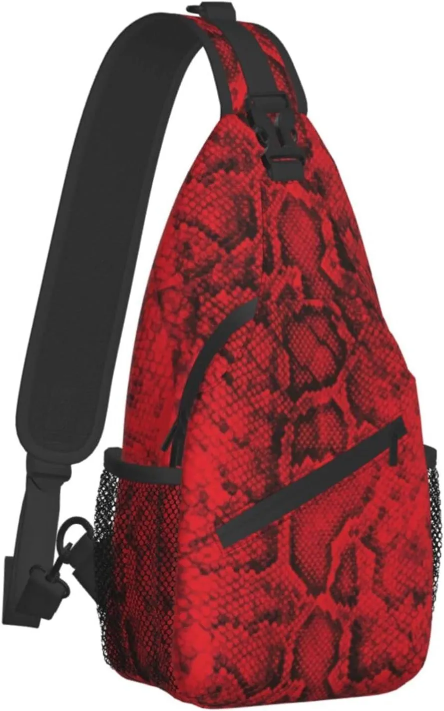 Snake Skin Sling Bag Animal Crossbody Chest Daypack Casual Backpack Women Shoulder Bag For Travel Picnic
