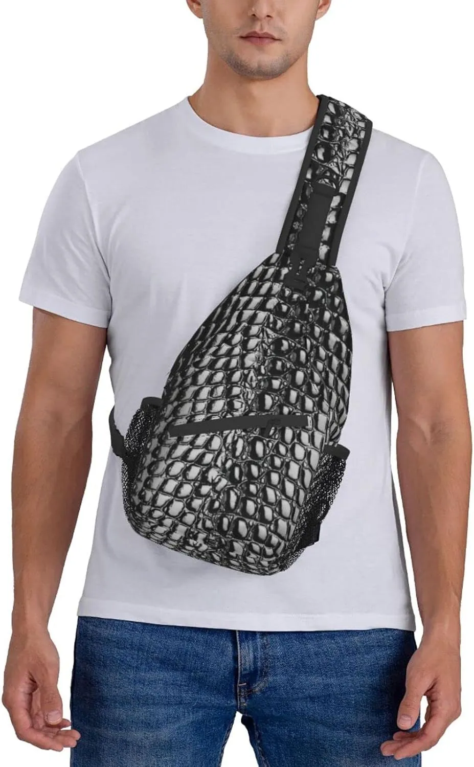 Snake Skin Sling Bag Animal Crossbody Chest Daypack Casual Backpack Women Shoulder Bag For Travel Picnic