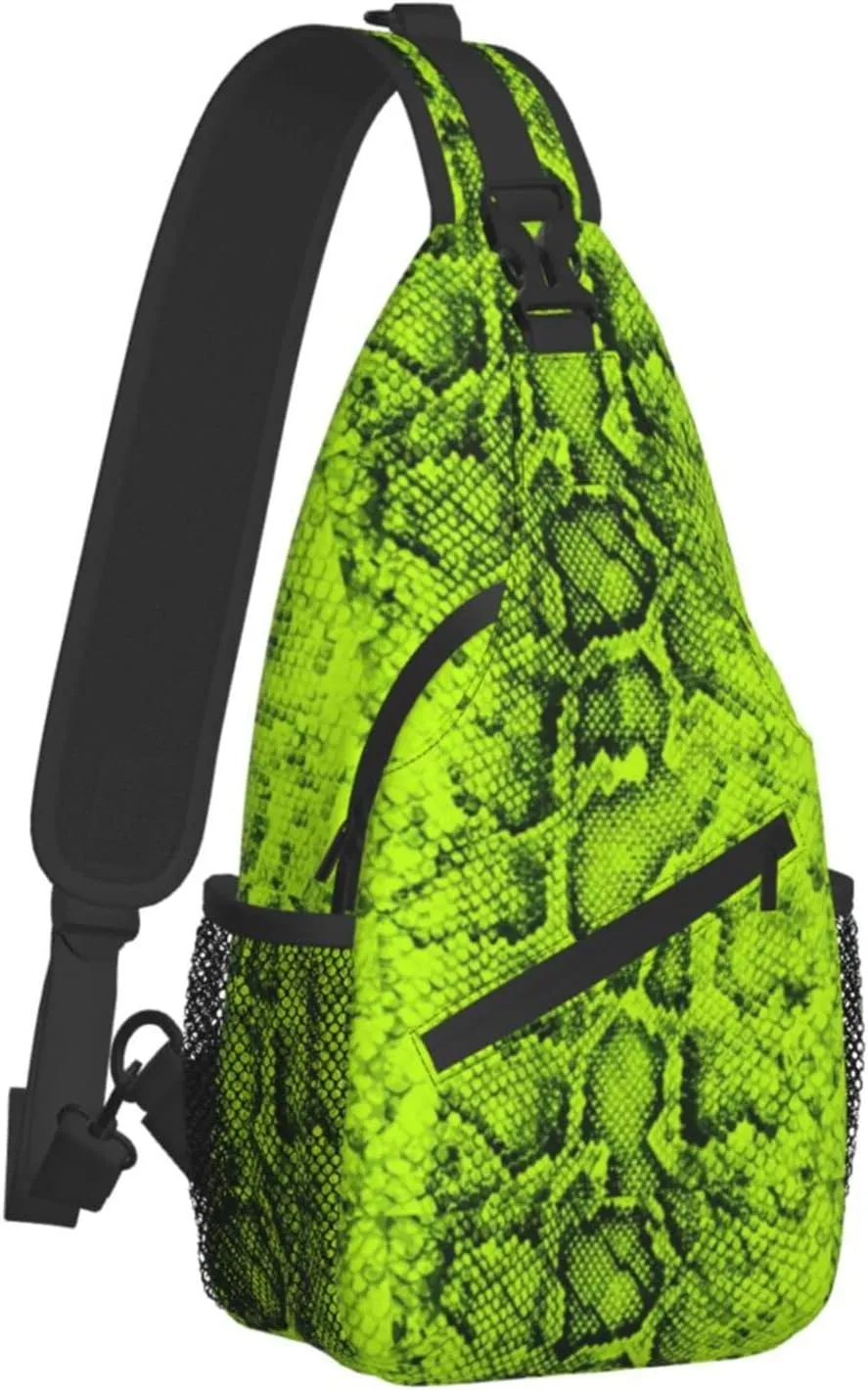Snake Skin Sling Bag Animal Crossbody Chest Daypack Casual Backpack Women Shoulder Bag For Travel Picnic