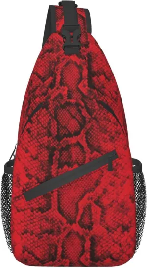 Snake Skin Sling Bag Animal Crossbody Chest Daypack Casual Backpack Women Shoulder Bag For Travel Picnic