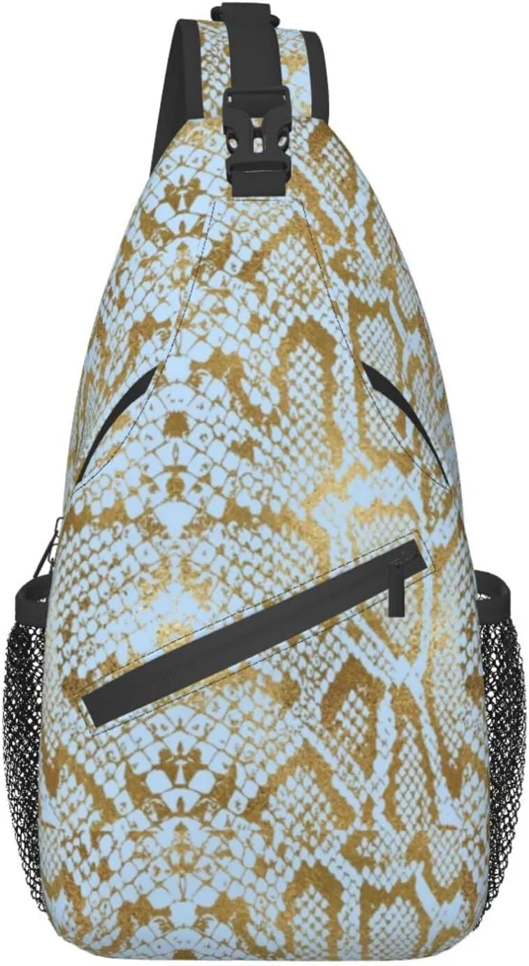 Snake Skin Sling Bag Animal Crossbody Chest Daypack Casual Backpack Women Shoulder Bag For Travel Picnic