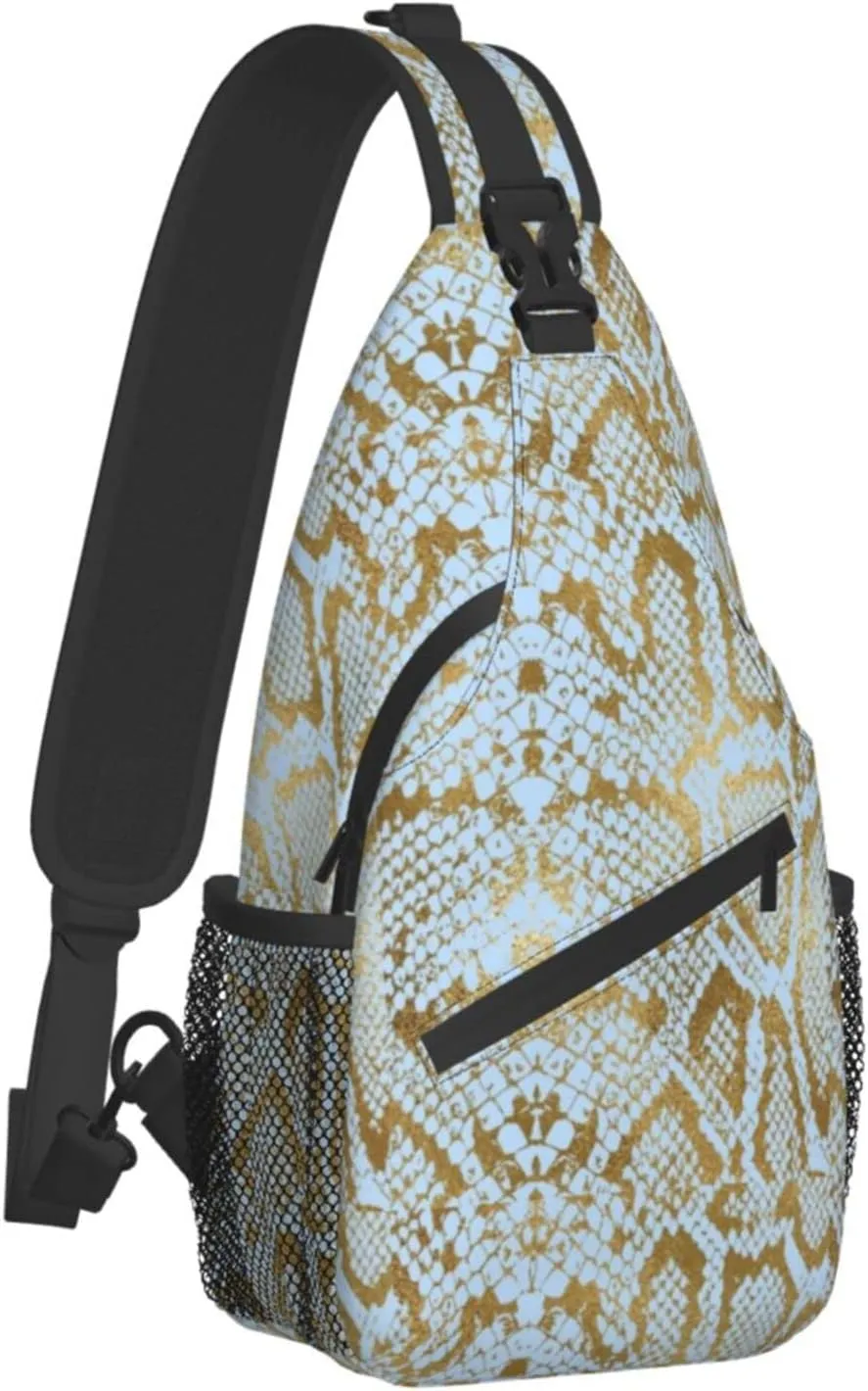Snake Skin Sling Bag Animal Crossbody Chest Daypack Casual Backpack Women Shoulder Bag For Travel Picnic