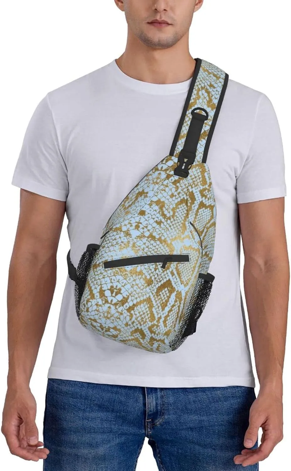 Snake Skin Sling Bag Animal Crossbody Chest Daypack Casual Backpack Women Shoulder Bag For Travel Picnic