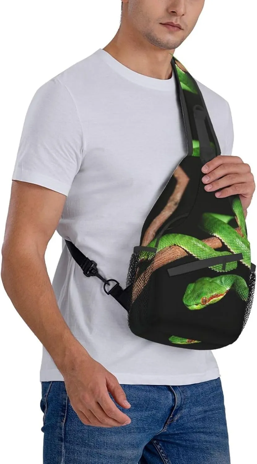 Snake Sling Bag Animal Crossbody Chest Daypack Casual Backpack Snake Shoulder Bag Cool Hiking Bag Horror Bag