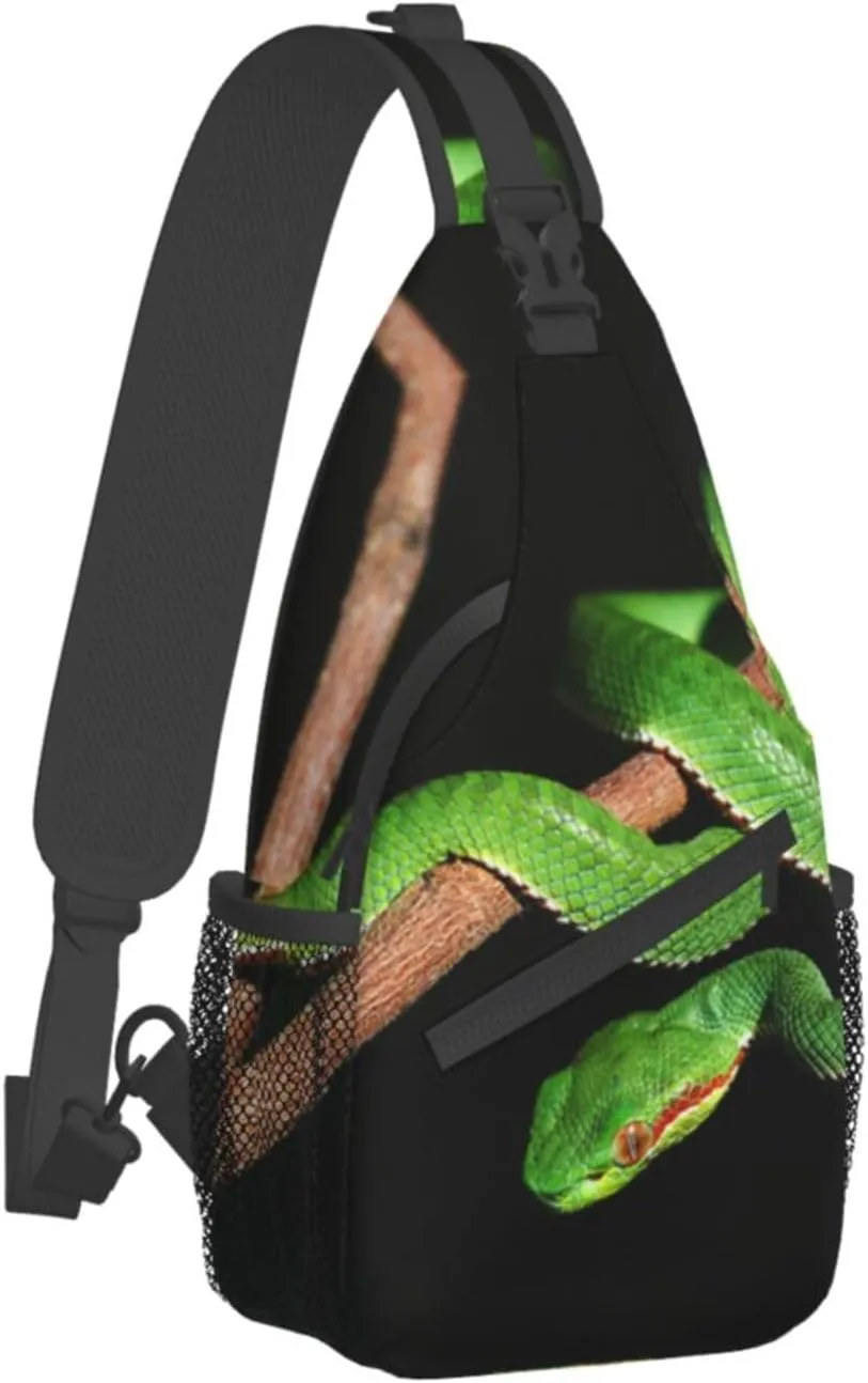 Snake Sling Bag Animal Crossbody Chest Daypack Casual Backpack Snake Shoulder Bag Cool Hiking Bag Horror Bag