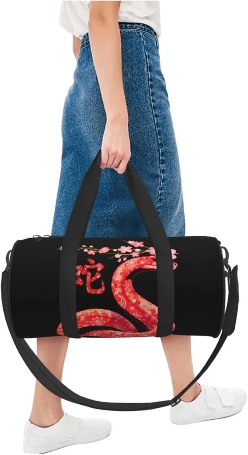 Snake Year Happy New Year 2025 Round Travel Duffel Bag Large Capacity Gym Sports Bags for Hiking Vacation Trips