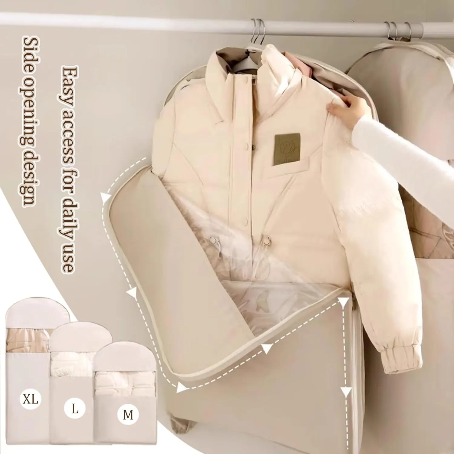 Space Saving Hanging Garment Bag with Self Compression Zipper, Dust Cover Clothes Bags for Down Coat, Suit Bags for Closet Storage, Travel Clothes Organizer for Suits, Dresses, Coats(Pink,X-Large)
