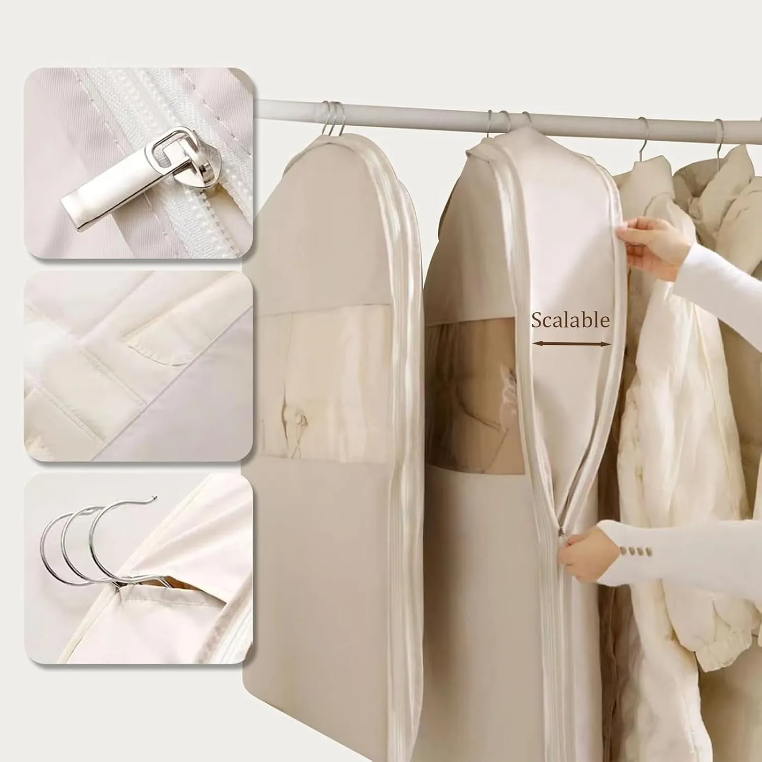 Space Saving Hanging Garment Bag with Self Compression Zipper, Dust Cover Clothes Bags for Down Coat, Suit Bags for Closet Storage, Travel Clothes Organizer for Suits, Dresses, Coats(Pink,X-Large)