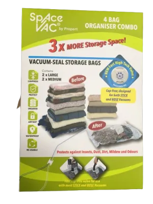 Space Vac Organiser Combo 4Pk Space Saver Vacuum Bag Travel Reusable