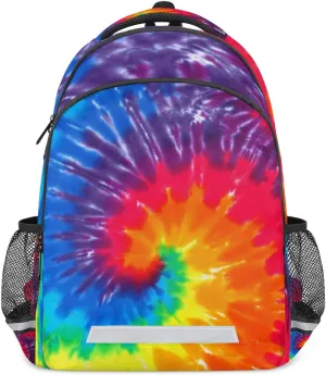 Spiral Tie Dye Backpack, 11.6 x 6.8 x 16.7 Inches Laptop Bookbag, Travel School Bag with Reflective Strip for Kids Boys Girls Women Men