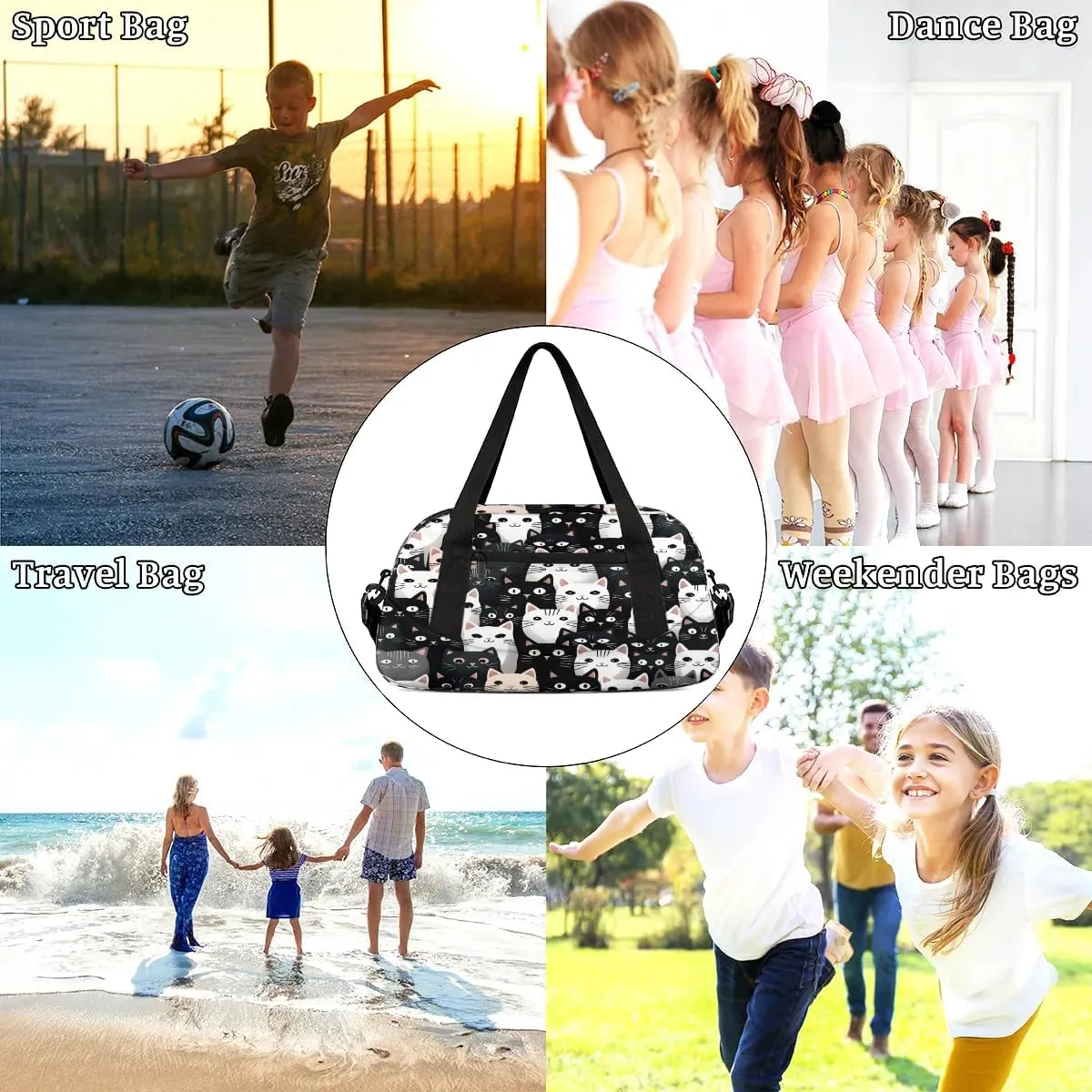 Sport Duffel Bag Fancy Cat Pattern Kids Gym Bag Weekender Overnight Bags for Boys Girls Teens Carry On Workout Travel Bag