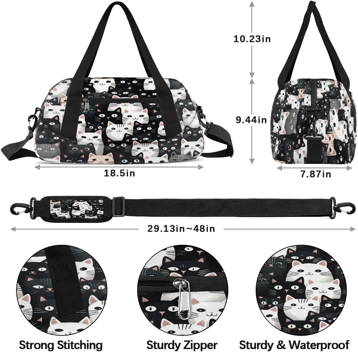 Sport Duffel Bag Fancy Cat Pattern Kids Gym Bag Weekender Overnight Bags for Boys Girls Teens Carry On Workout Travel Bag