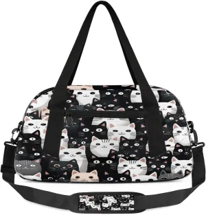 Sport Duffel Bag Fancy Cat Pattern Kids Gym Bag Weekender Overnight Bags for Boys Girls Teens Carry On Workout Travel Bag