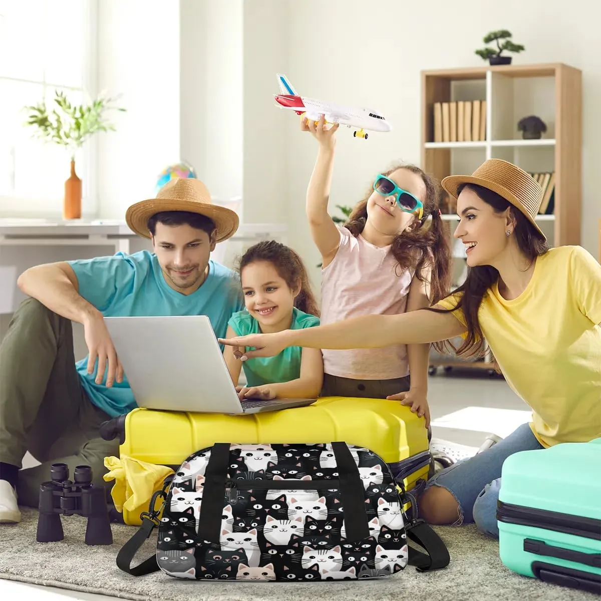 Sport Duffel Bag Fancy Cat Pattern Kids Gym Bag Weekender Overnight Bags for Boys Girls Teens Carry On Workout Travel Bag