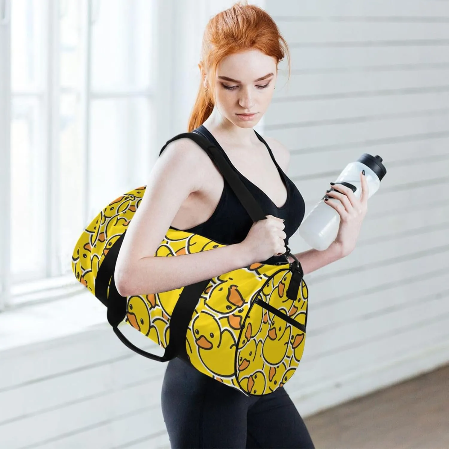 Sport Duffle Bag Travel Weekender Overnight Bag Gym Bag Womens Mens, Little Yellow Duck Cute Travel Duffel Bag for Plane Sport Gym Tote Bags Yoga